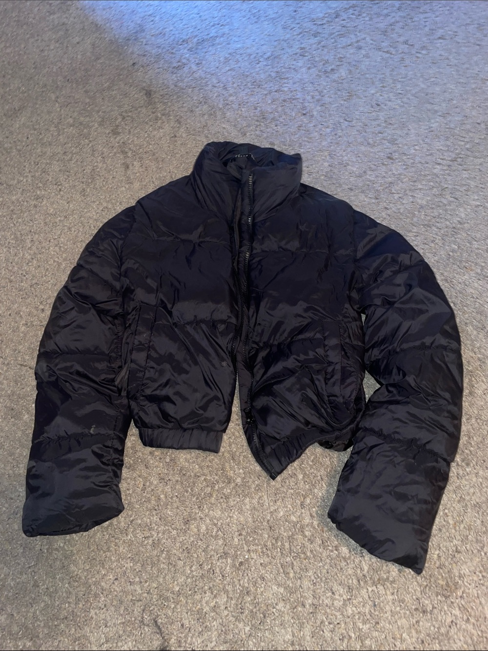 Ambiance Black Cropped Puffer Jacket - Women's